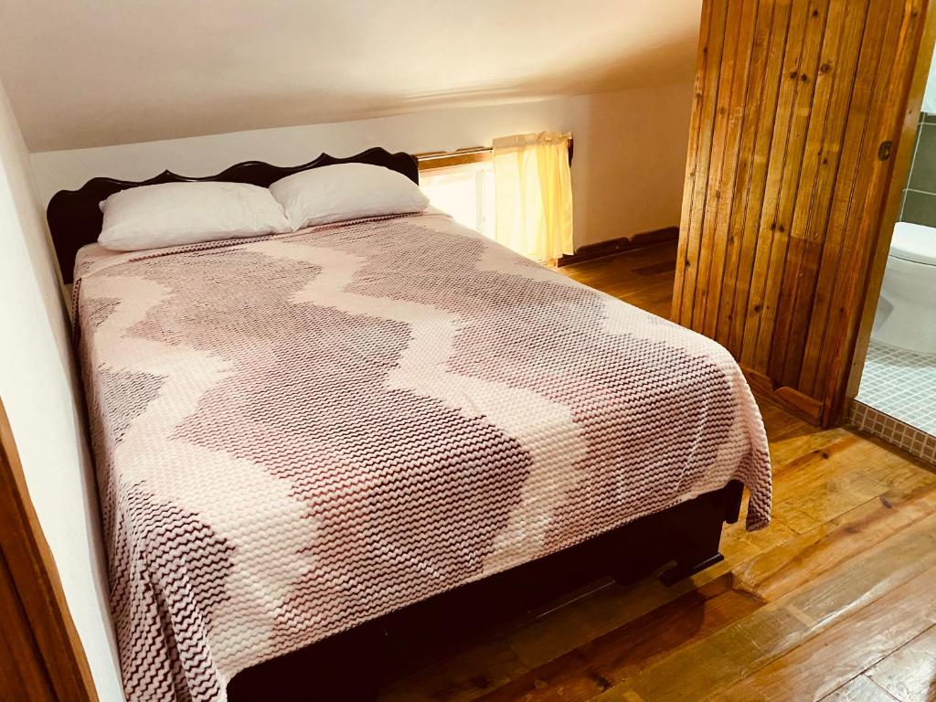 博卡斯德尔托罗景观加勒比酒店的一间卧室配有一张带棕色和白色毯子的床