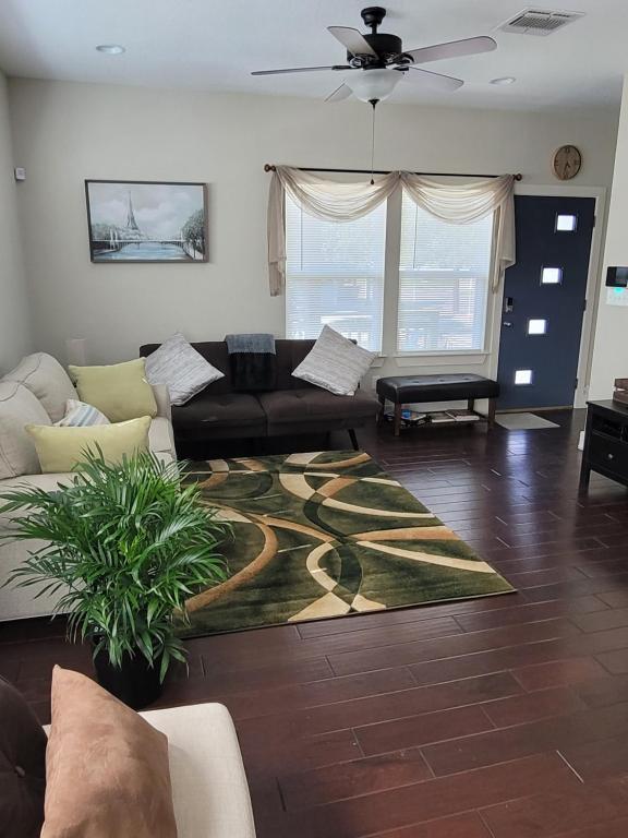 圣安东尼奥SPACIOUS TOWNHOUSE MINUTES FROM DOWNTOWN SA.的带沙发和地毯的客厅