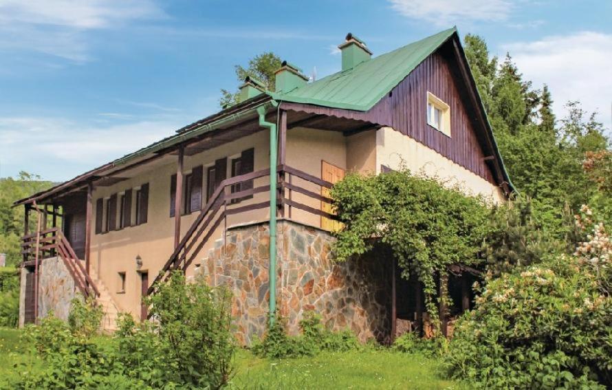 捷克布杰约维采Františkov 25的一座带绿屋顶的旧谷仓