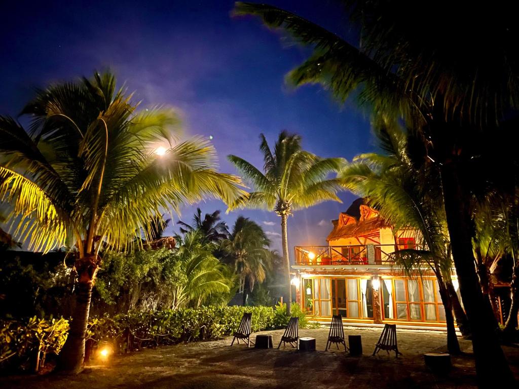 奥尔沃克斯岛Casa Luz Beach Front Holbox的一座棕榈树建筑