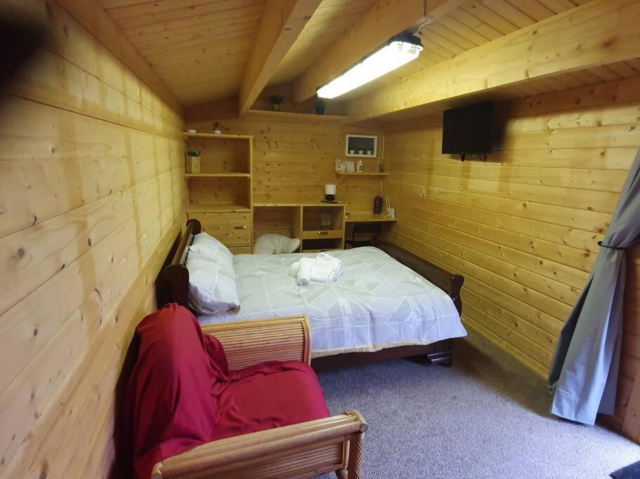 韦克斯福德17b DB Airbnb的木制客房内的一间卧室,配有一张床