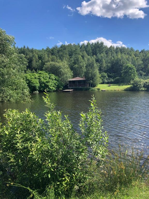 Sudovaya VishnyaБудинки рибалки的湖中有一个小屋