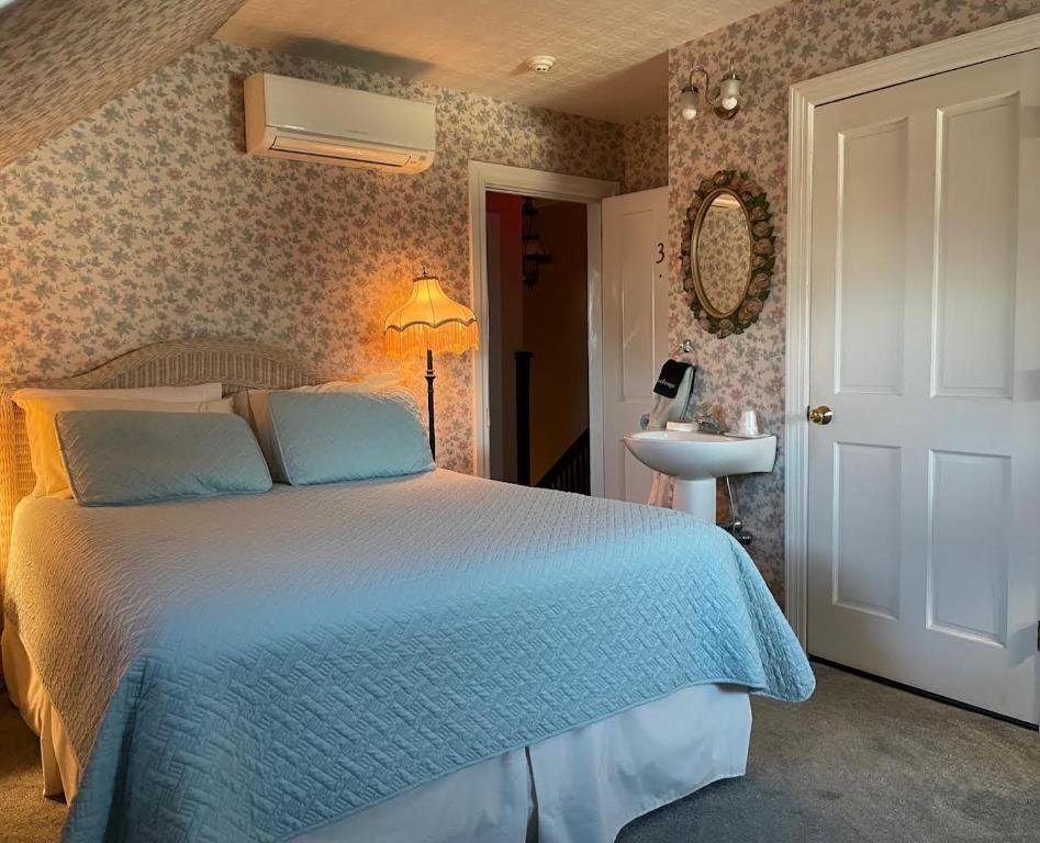 五月岬郡路德奥格登住宿加早餐旅馆的一间卧室配有蓝色的床和水槽