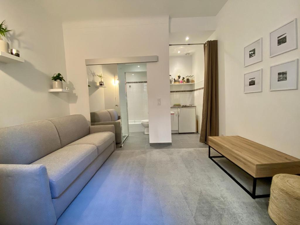 蒙特卡罗Central and Convenient Studio in Monaco的客厅配有沙发和桌子