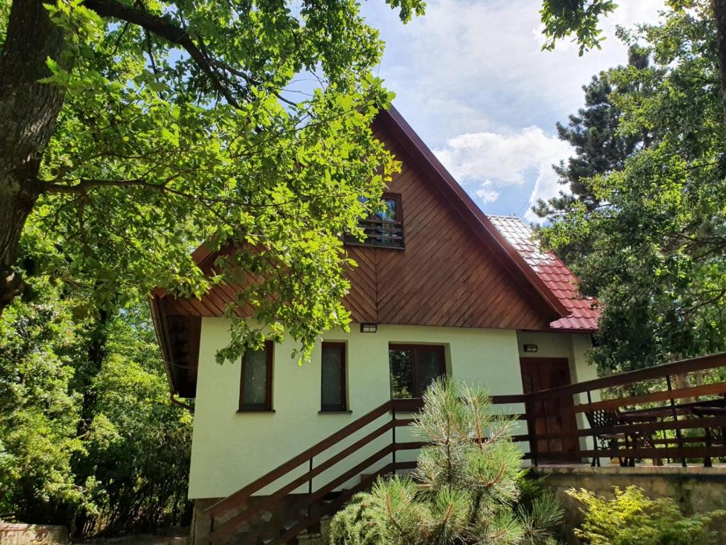 莫德拉Zelený dom的棕色屋顶的房子