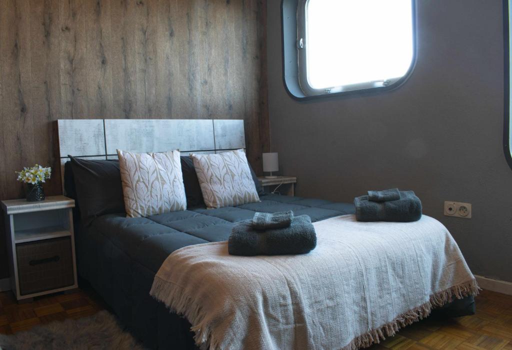 阿波夫拉德特里韦斯Estudio Estación Manzaneda的一间卧室配有一张带两个枕头的床