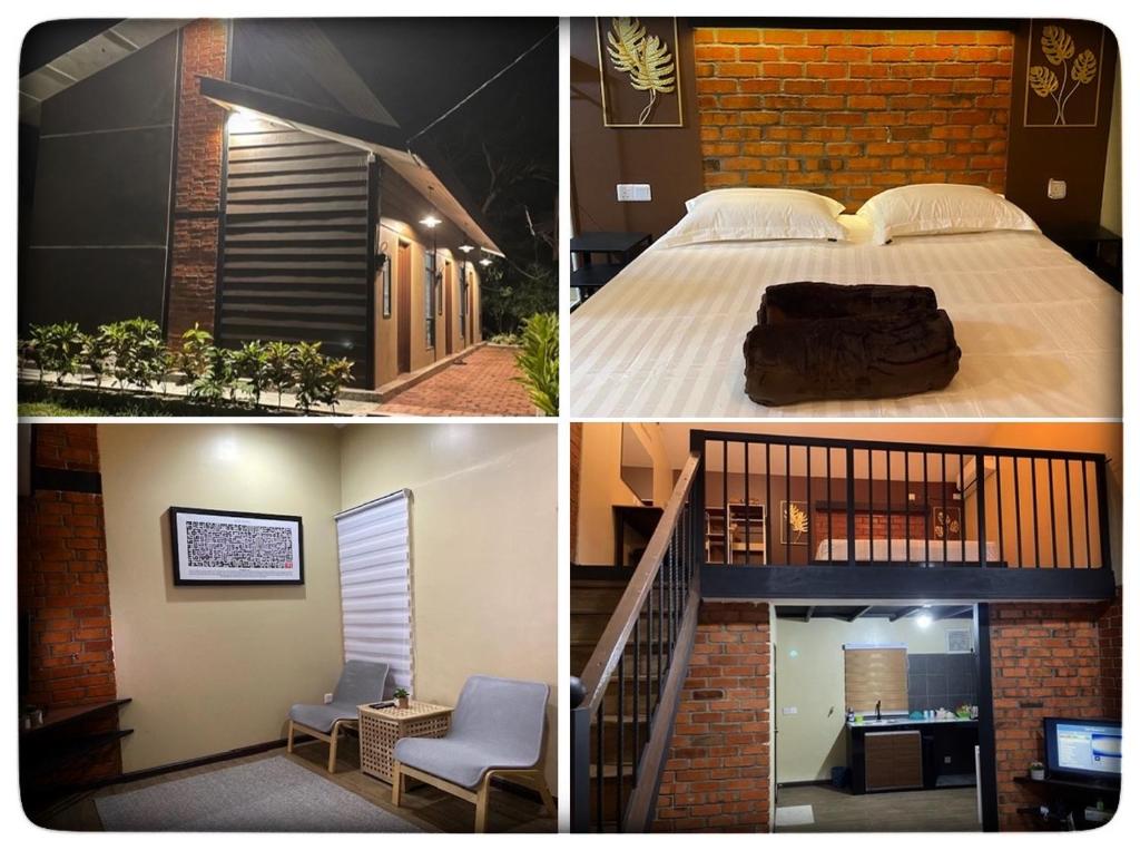珍南海滩Grand Lodge Langkawi的卧室和房子的四张不同照片