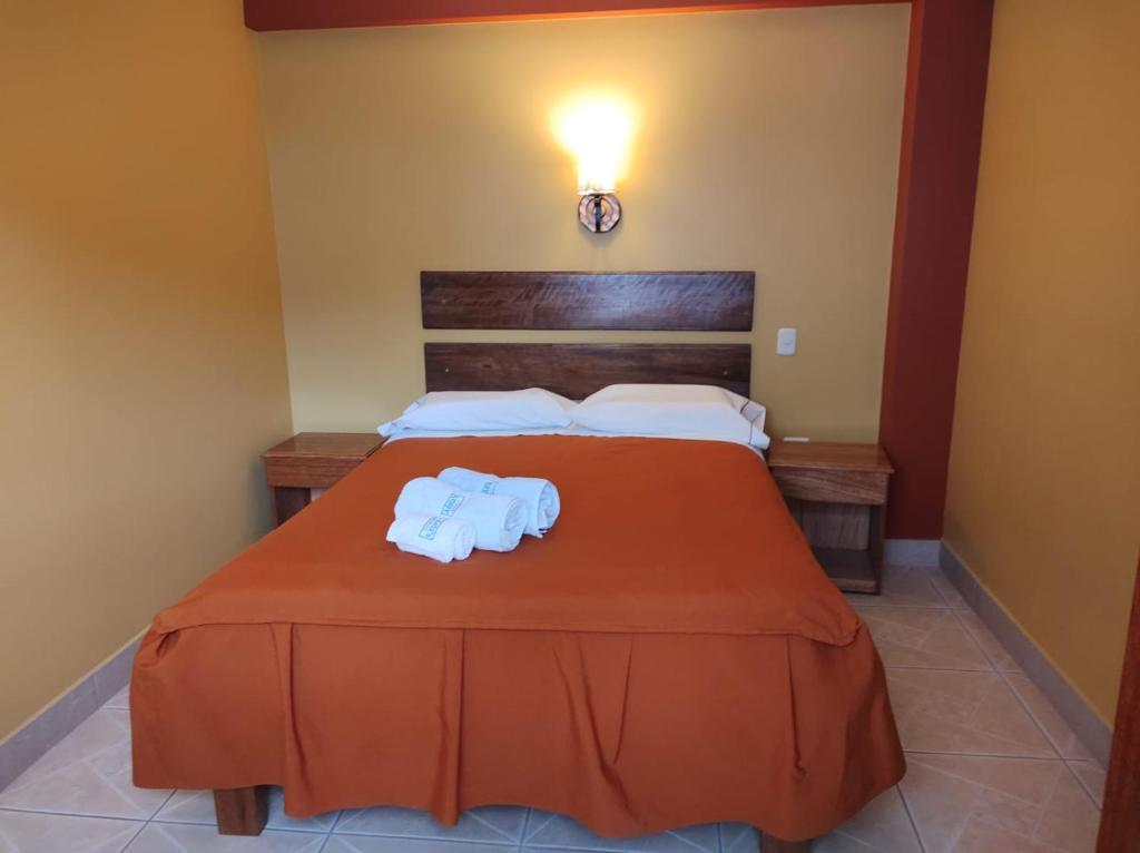 库斯科Adela's Aparment in Cusco的一间卧室配有一张床,上面有两条毛巾