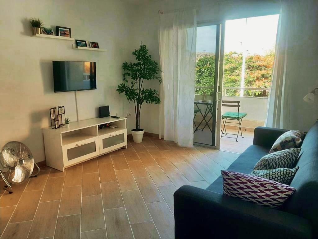 厄尔梅达诺Apartamento Brisa de El Médano VV的客厅配有蓝色的沙发和电视