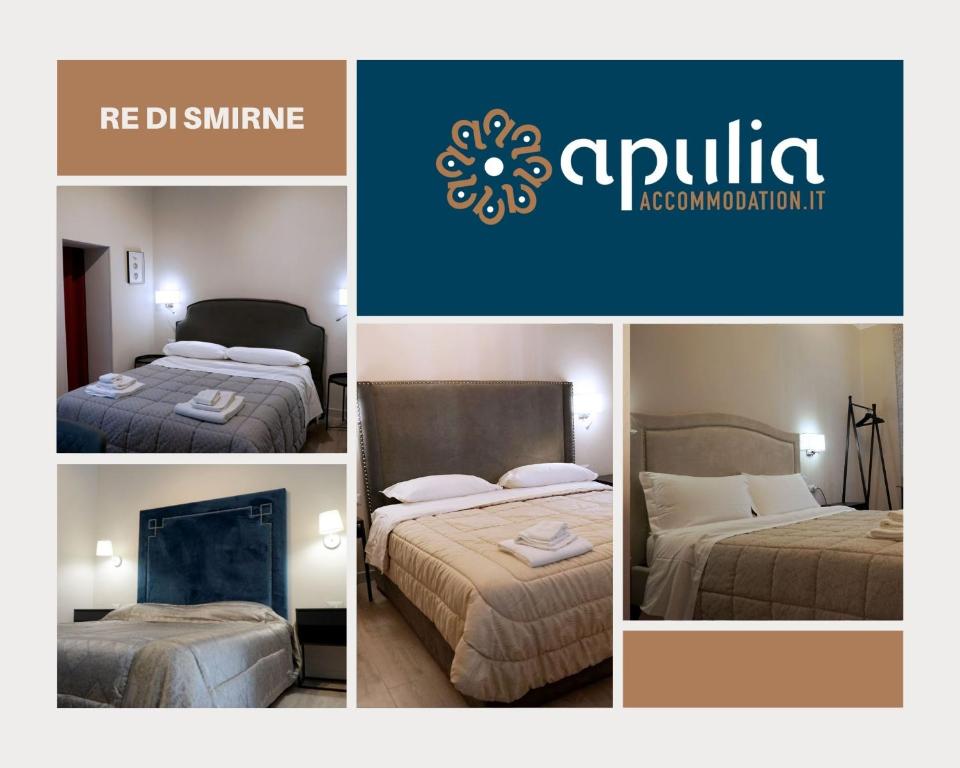 巴里Re di Smirne by Apulia Accommodation的一张图片拼在一起的酒店房间,有两张床