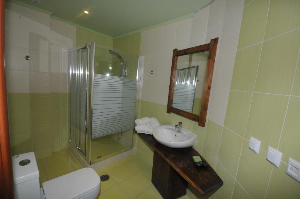 卡尔派尼西翁帕西特旅馆的一间带水槽、淋浴和卫生间的浴室