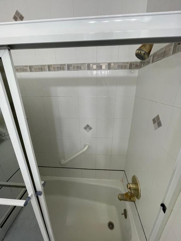 菲什基尔乡村汽车旅馆的带淋浴的浴室和玻璃门