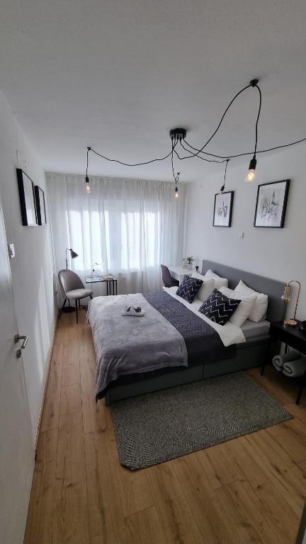 别洛瓦尔Apartman H8的一间卧室配有一张大床和一张书桌