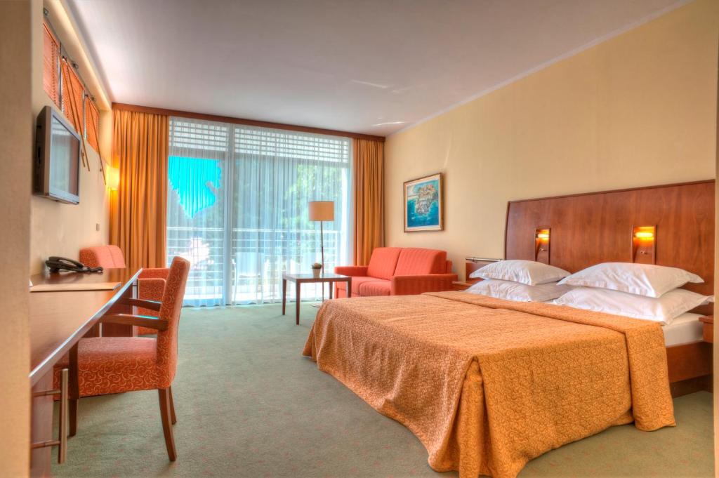 佩特罗瓦纳莫鲁里维埃拉饭店的酒店客房带一张床、一张桌子和椅子