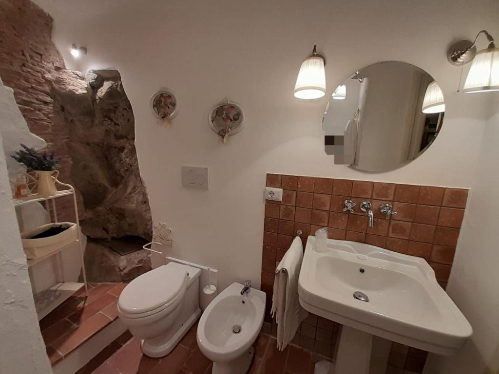 阿巴迪亚圣萨尔瓦托雷La Tana del Riccio的浴室配有白色卫生间和盥洗盆。