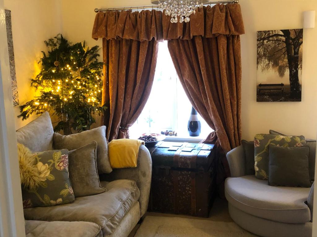 奥克姆Lazy Nest is a Lazy comfortable Nest to laze的带沙发和圣诞树的客厅