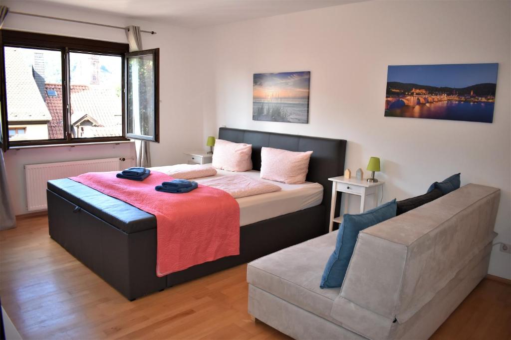 海德堡阿尔斯塔德布里克公寓的一间卧室配有一张床和一张沙发