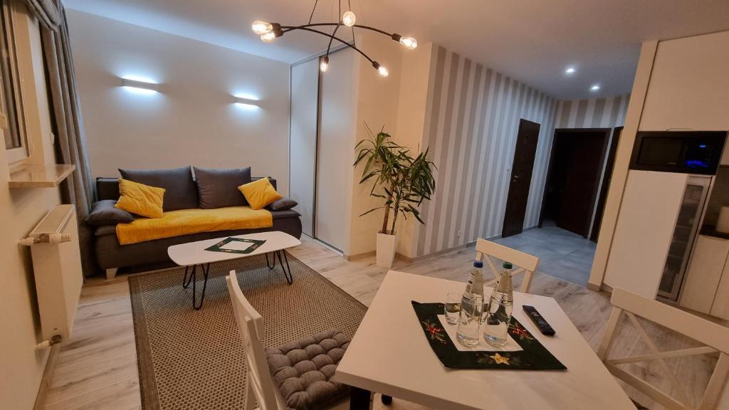 穆希纳Apartamenty Rynek 21的客厅配有沙发和桌子