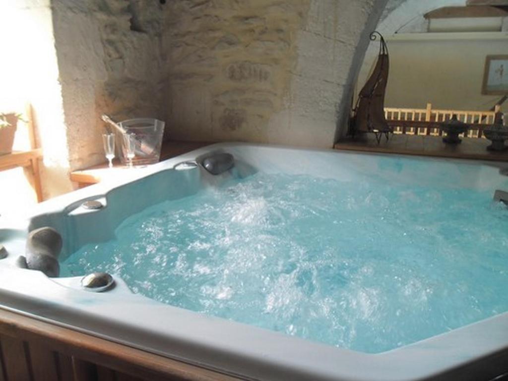 Marsillargues克洛斯迪伊莎贝尔住宿加早餐旅馆的客房内的大蓝色浴缸