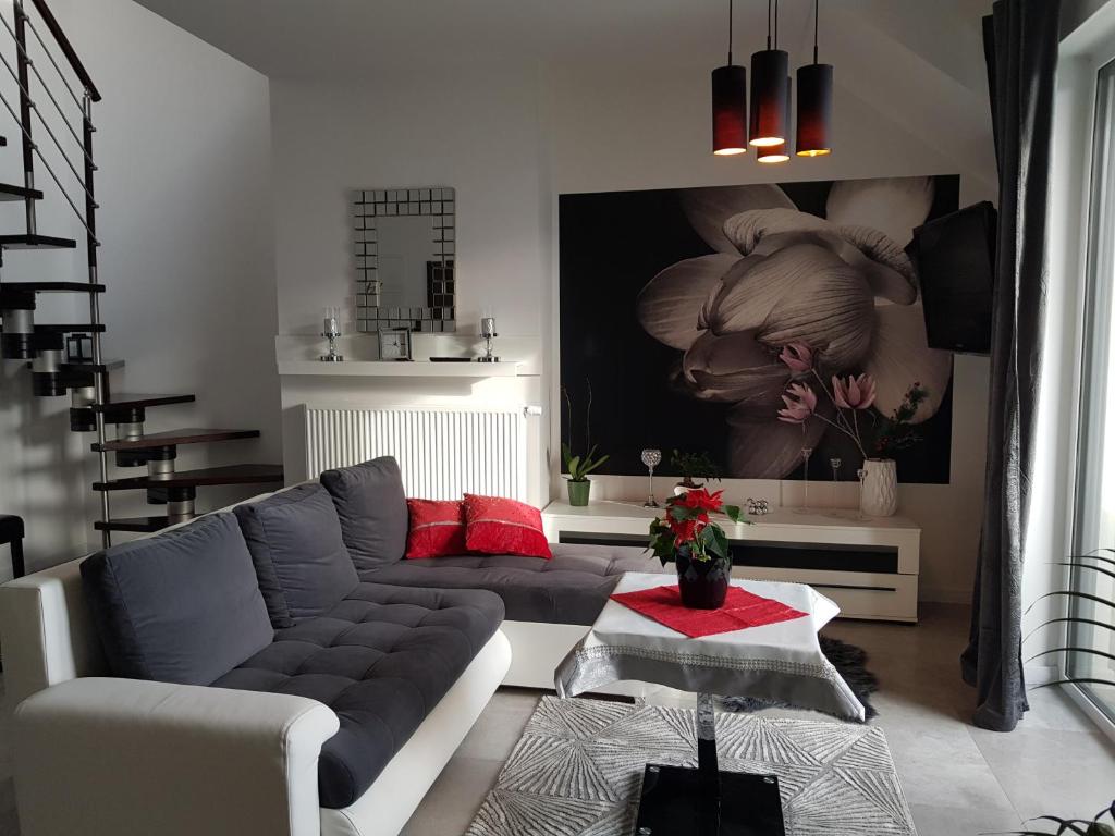 耶莱尼亚古拉Apartament Kwiat Lotosu的客厅配有沙发和桌子