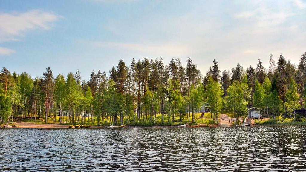 鲁奥科拉赫蒂ONNI Village的享有背景树木的湖泊美景