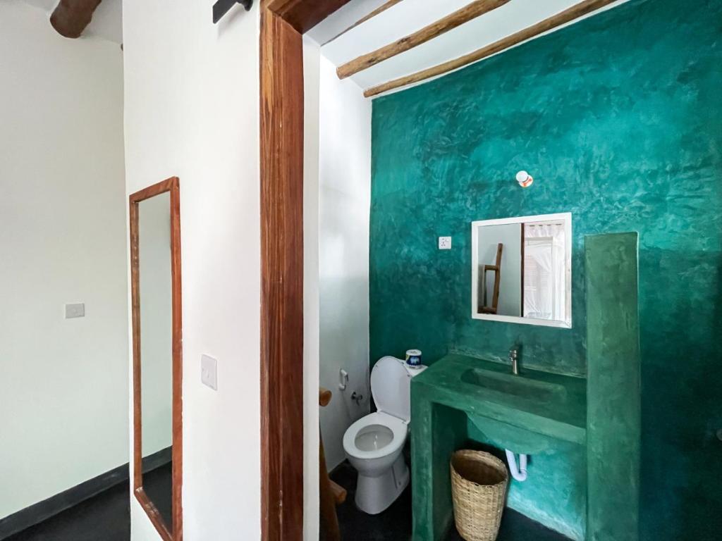 帕杰Nakupenda paje villa的绿色浴室设有卫生间和水槽