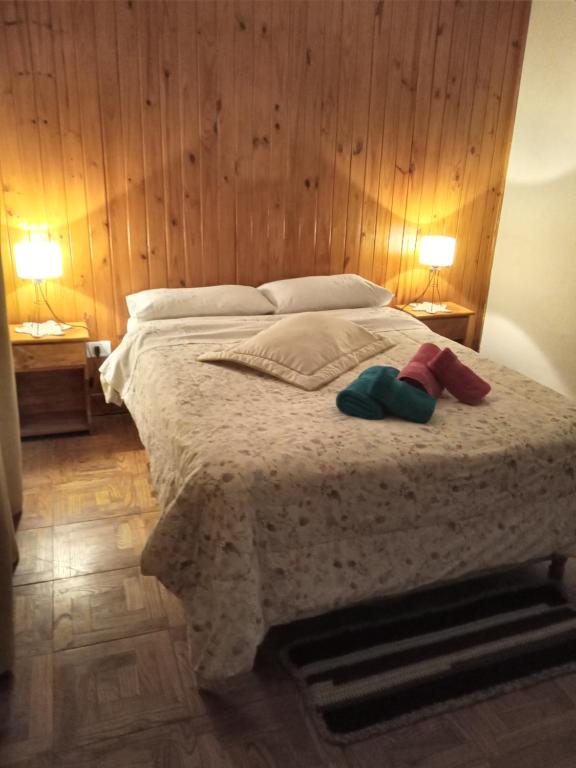洛博斯El Descanso的一间卧室配有一张大床和两盏灯