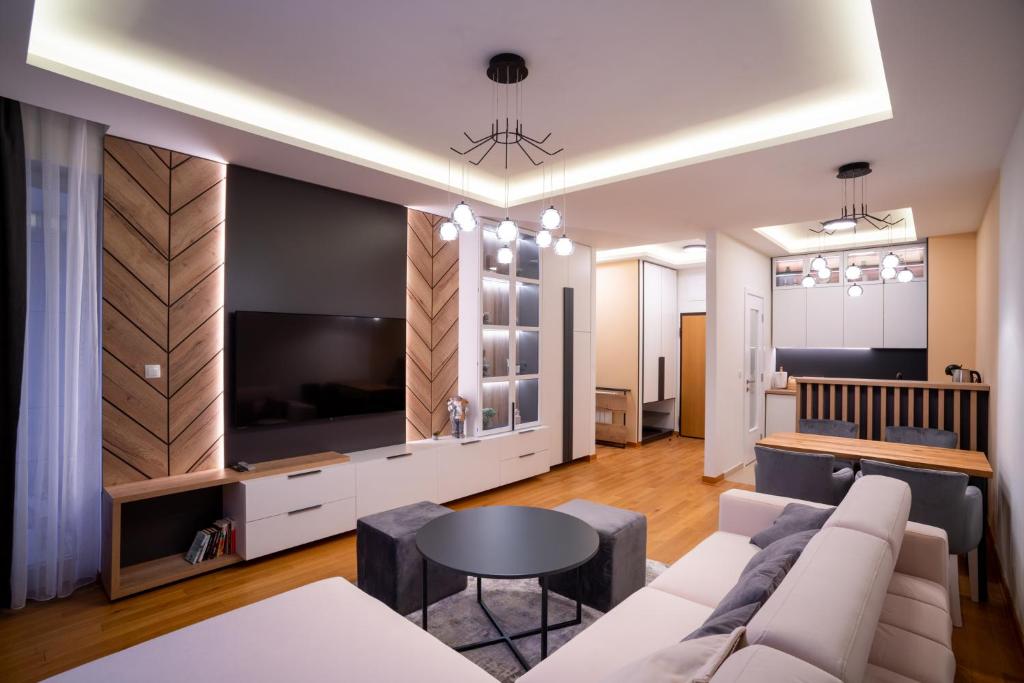 帕莱Apartman G8 Deluxe的带沙发和电视的客厅