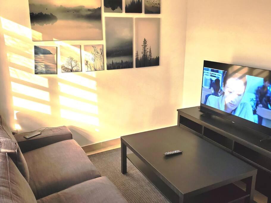 蓬塔卡纳Maison chaleureuse avec Jacuzzi !的带沙发和平面电视的客厅