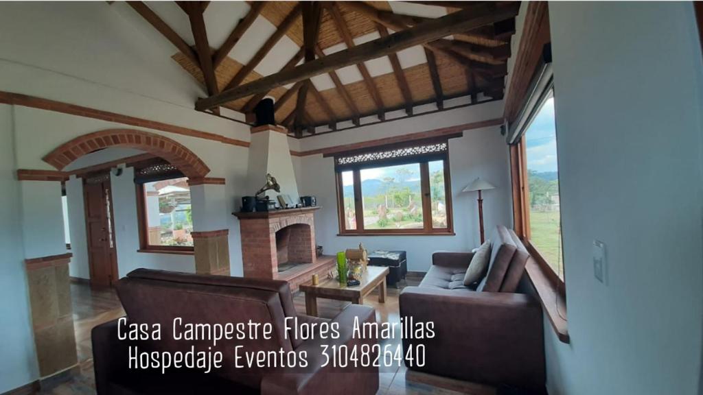 莱瓦镇Casa Campestre Flores Amarillas的带沙发和壁炉的客厅
