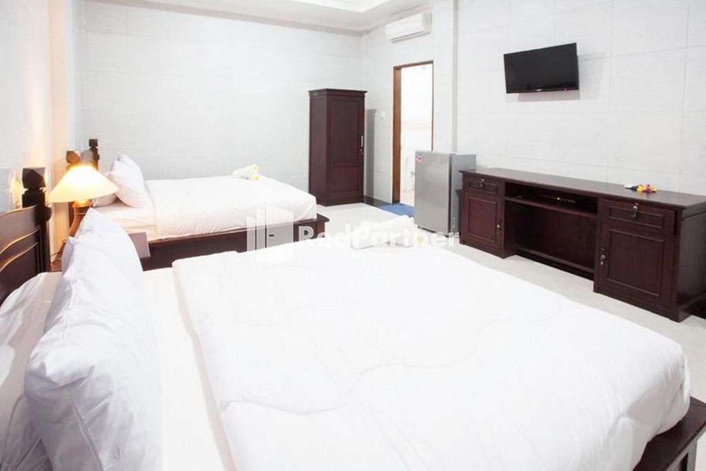 坎古Wita Homestay Berawa的一间卧室配有两张床和一台平面电视
