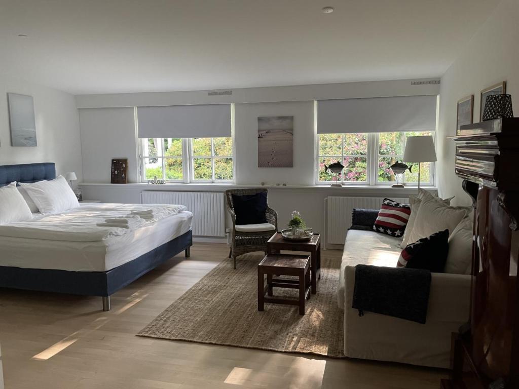 霍恩拜克Trouville Bed & Breakfast的一间卧室设有一张床和一间客厅。