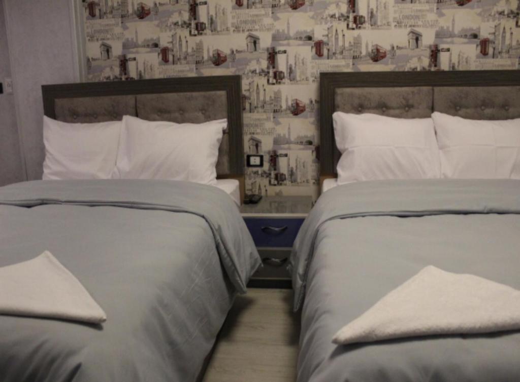 开罗Hostel Sunset Down town的卧室内两张并排的床