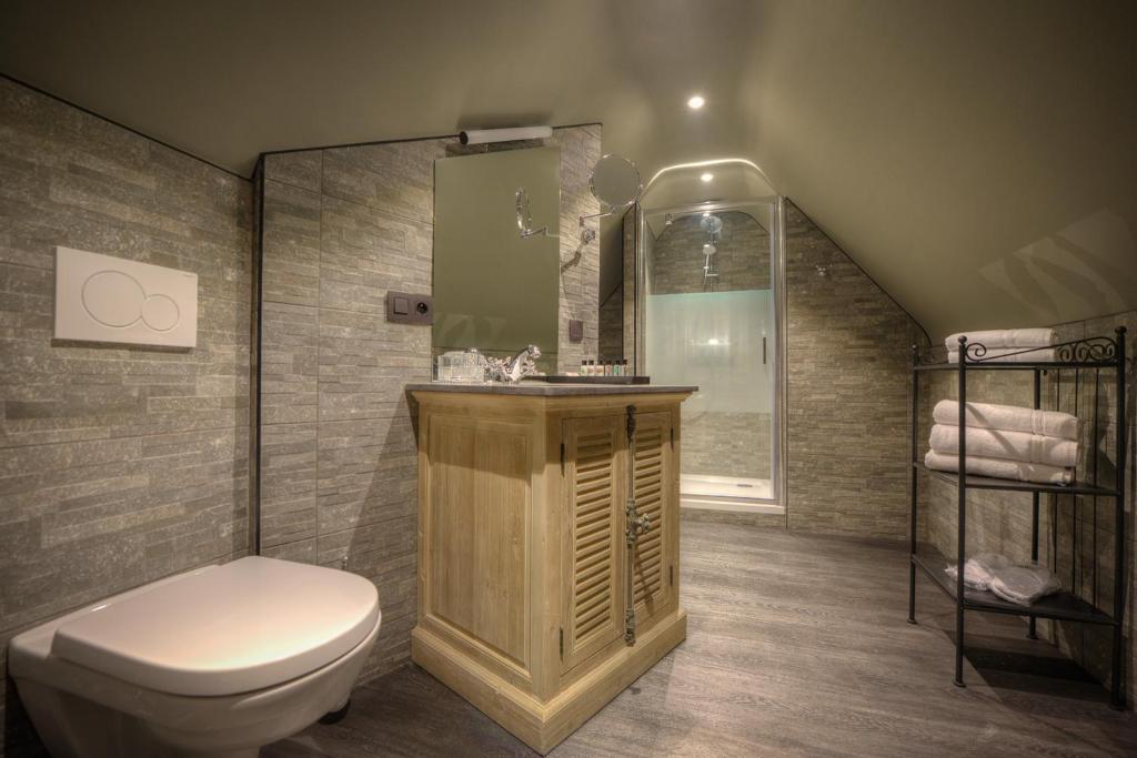 布鲁日't Hartje van Brugge的一间带卫生间、水槽和镜子的浴室