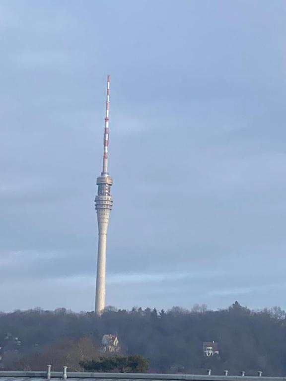 德累斯顿Ferienwohnung Tiny的远方山顶的塔楼
