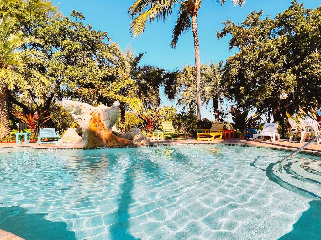 伊斯拉莫拉达The Ocean View Inn的棕榈树度假村内的游泳池