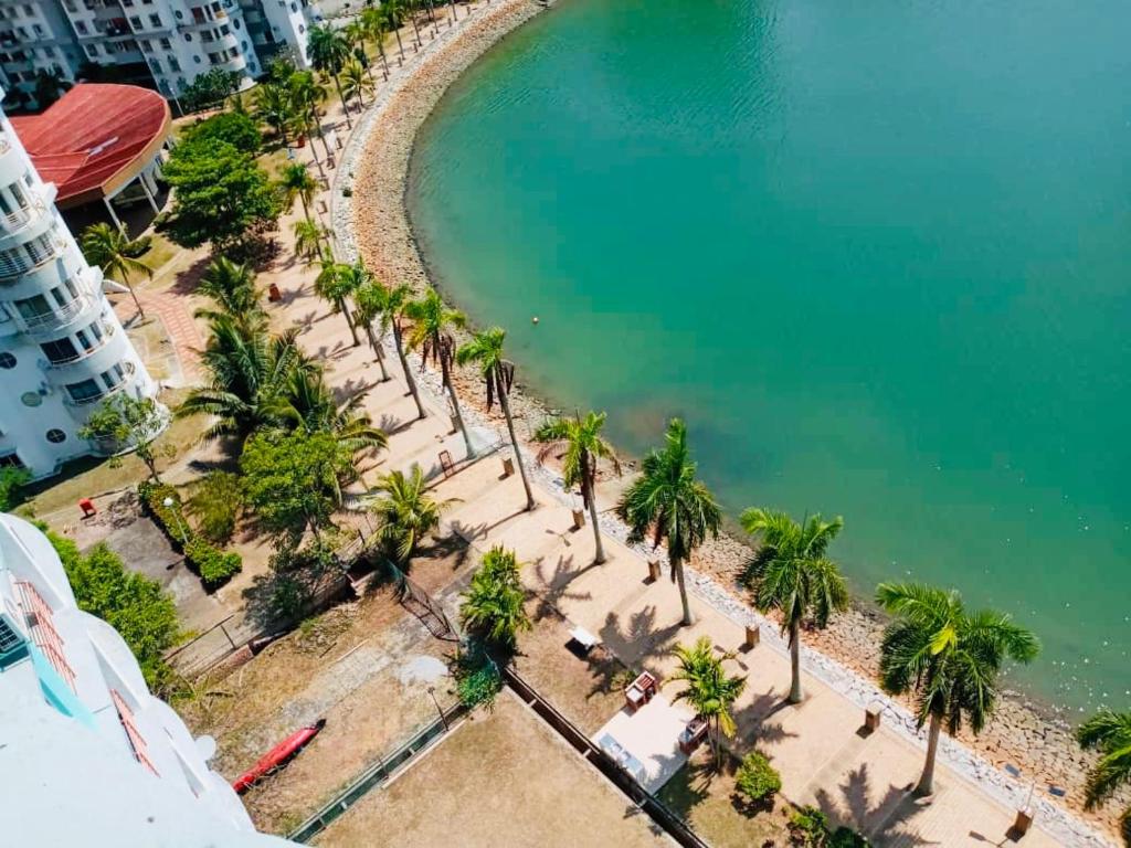 波德申PD Lagoon Resort的棕榈树海滩的空中景致