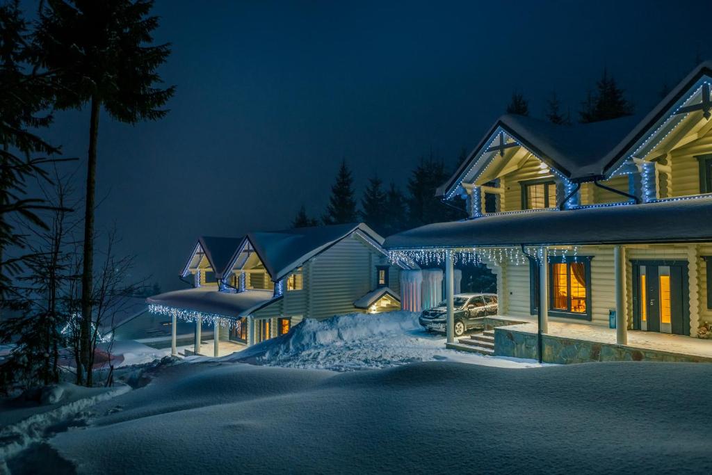 布克维WhiteWood Cottages的被雪覆盖的房子