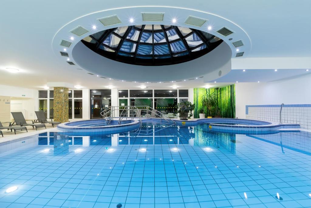 佐洛卡罗斯拉普菲力酒店的一座带天花板的建筑中的游泳池
