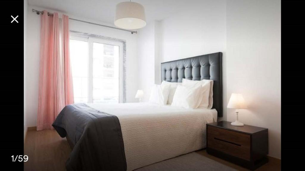 萨卡文Modern Apartment for Family and Group of Friends的一间卧室设有一张大床和一个窗户。
