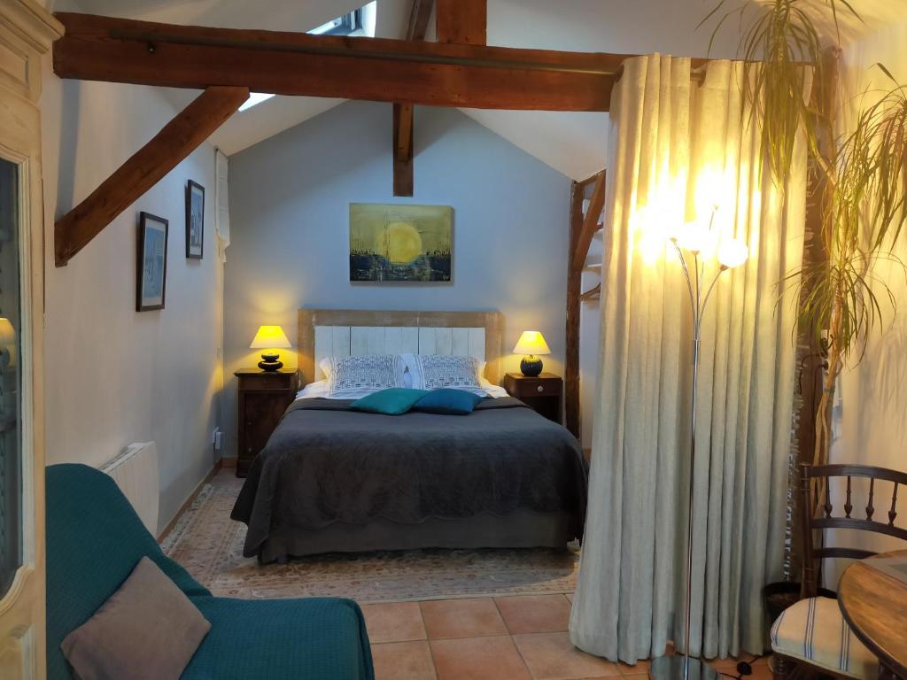 佩萨克Chambres d'hôtes du Parc d'Espagne的卧室配有一张床和一张桌子及椅子