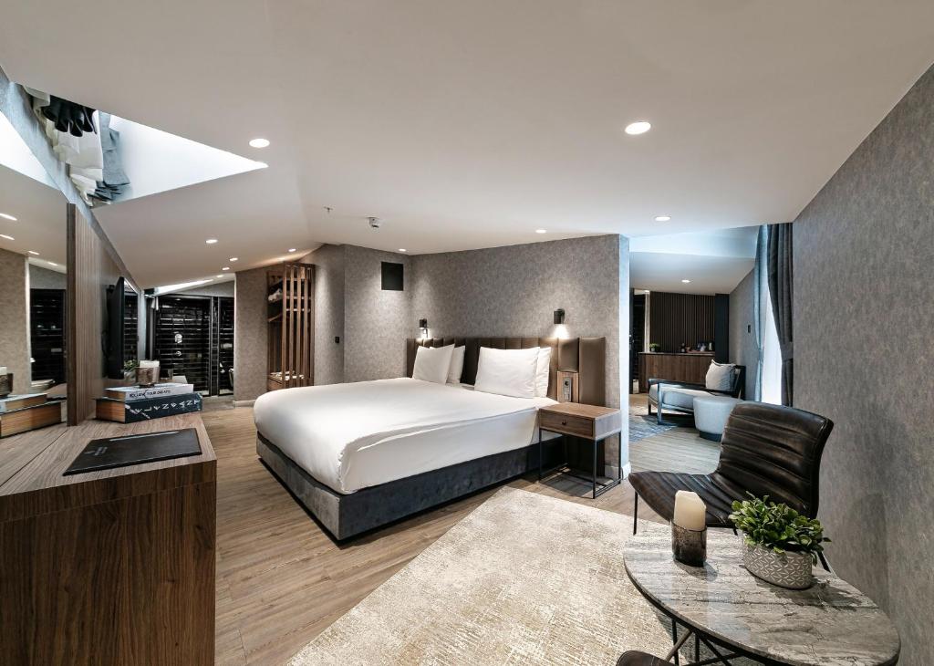 伊斯坦布尔Avantgarde Hotel Sisli的一间卧室设有一张床和一间客厅。