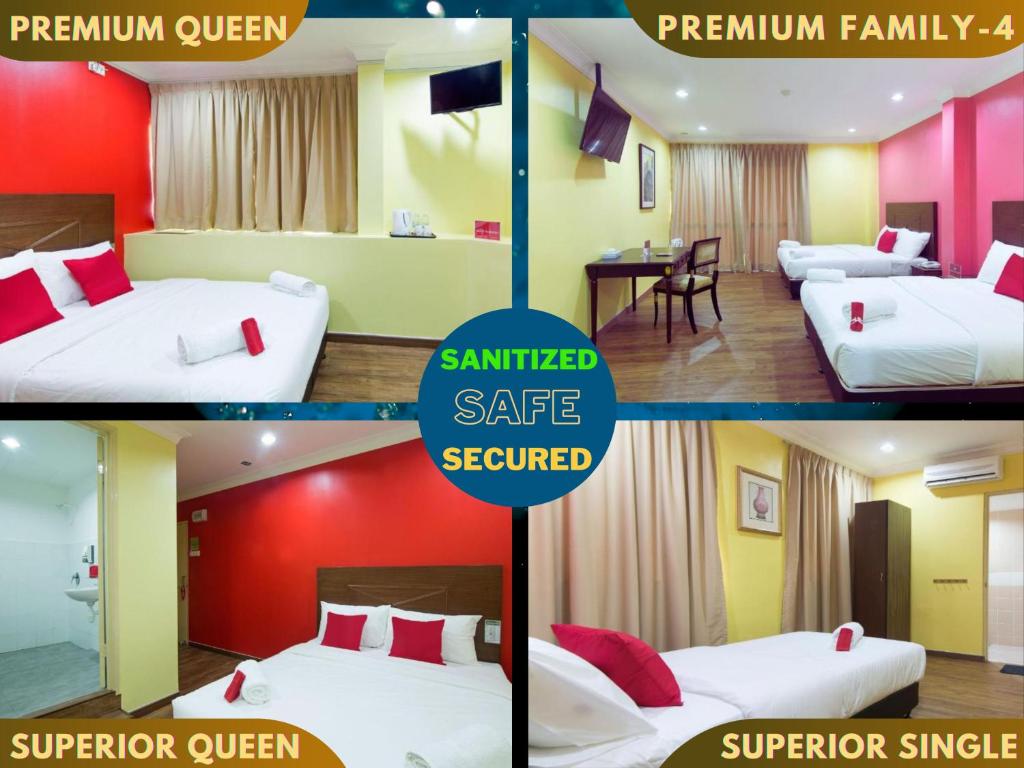 八打灵再也Hotel Sunjoy9 Bandar Sunway的一张酒店房间四张照片的拼贴图