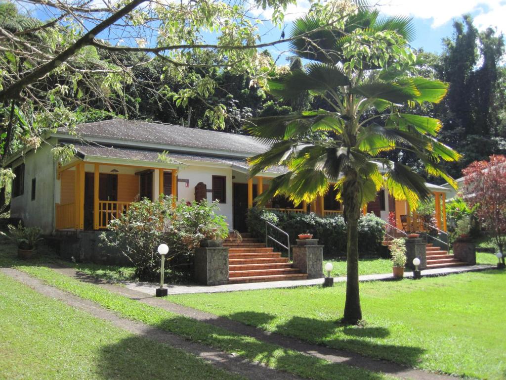 圣克洛德莱斯苏铁度假屋的院子里有棕榈树的房子