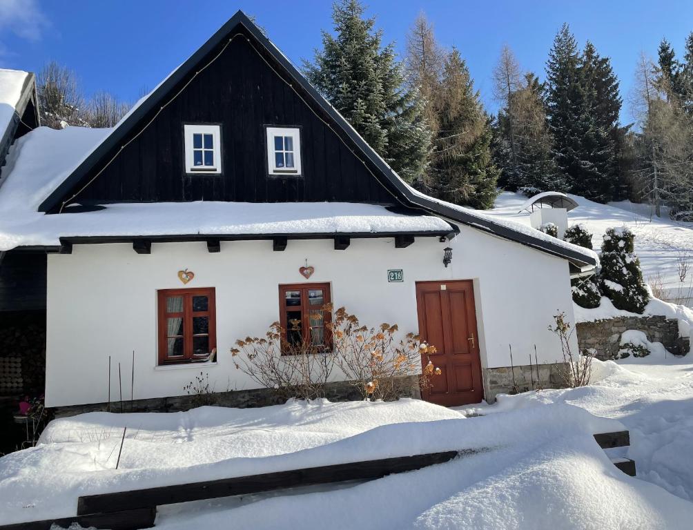 多纳瓦利多姆塞克惊奇钟声旅馆的雪中带黑色屋顶的白色房子