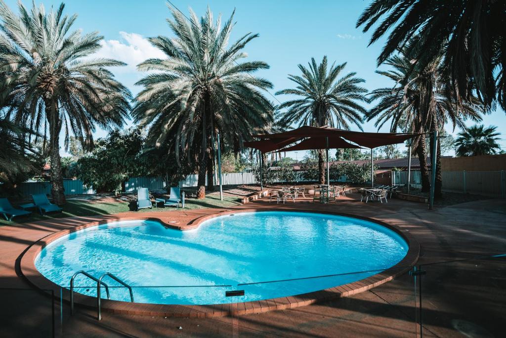 纽曼纽曼四季酒店的一座棕榈树环绕的游泳池