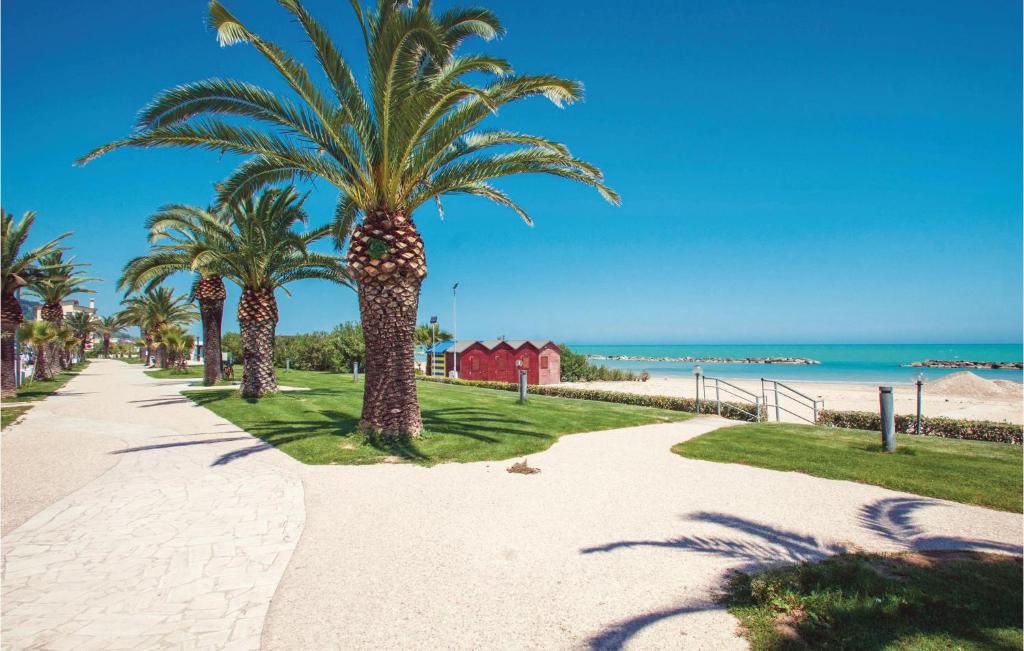 BorgoCasa Ester的海滩上一条种有棕榈树的小径