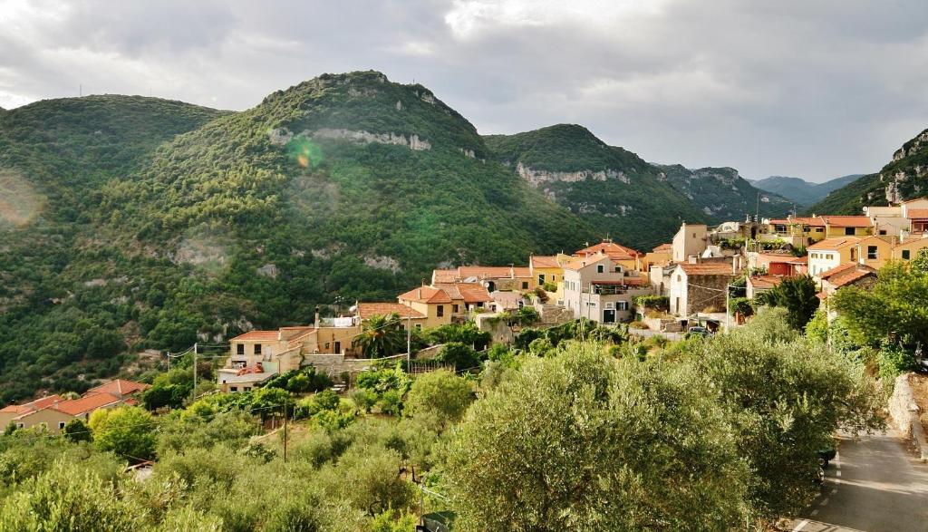 菲纳莱利古雷Agriturismo Barilaro的山丘上的村庄,以山丘为背景