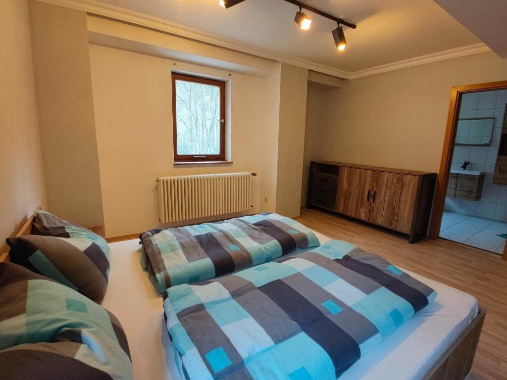 科琴斯顿巴赫VIA MALA Apartment的一间卧室设有两张床和窗户。
