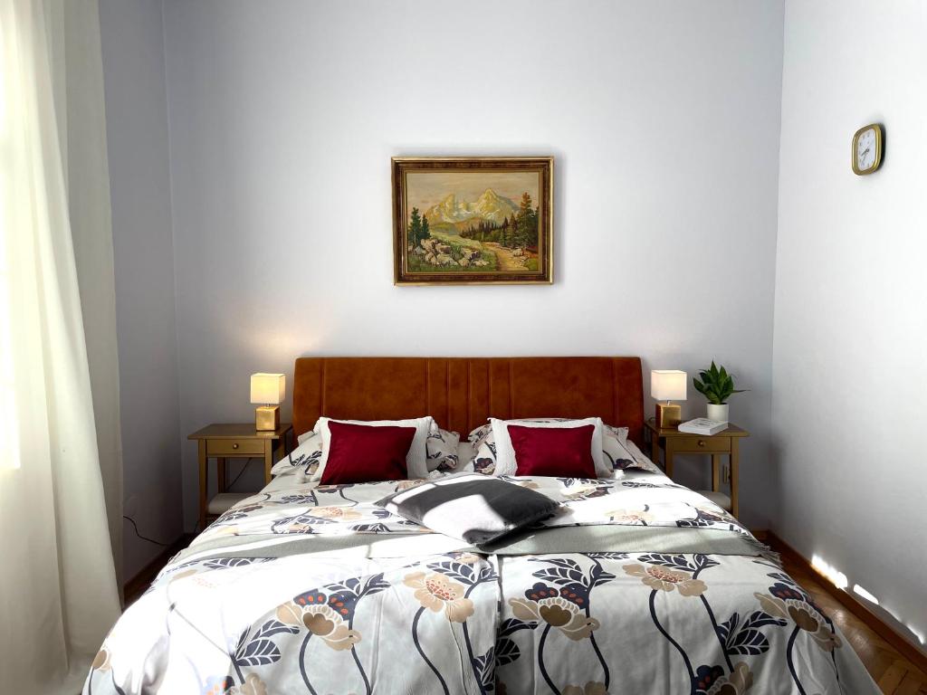 班斯卡-比斯特里察艺术公园酒店的一间卧室配有一张壁画床